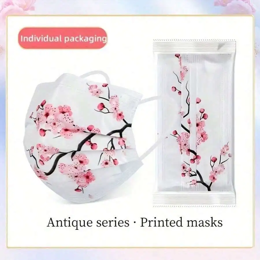 10pcs Floral Sakura Print 3-Pl - đánh giá và giá Disposable Mask Blue